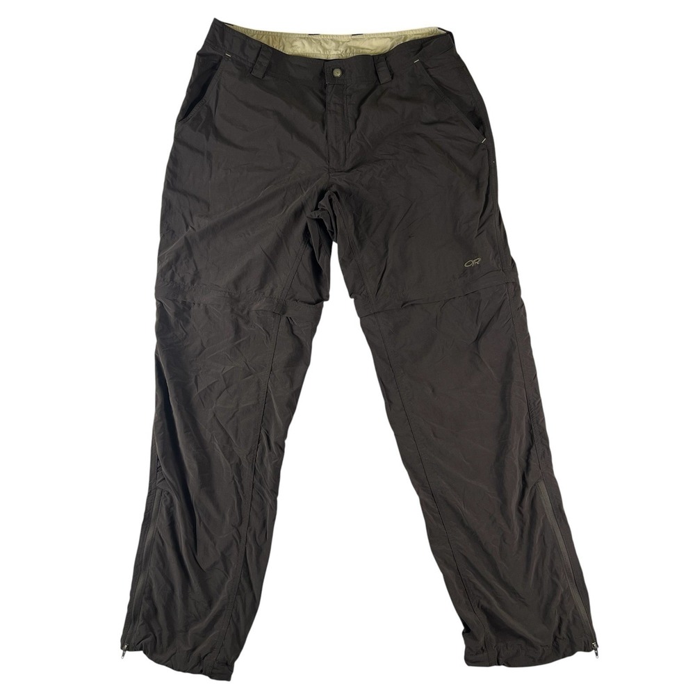 Outdoor Research Hiking Pants Mens 34 Brown Nylon Lightweight Trail Zip Ankle